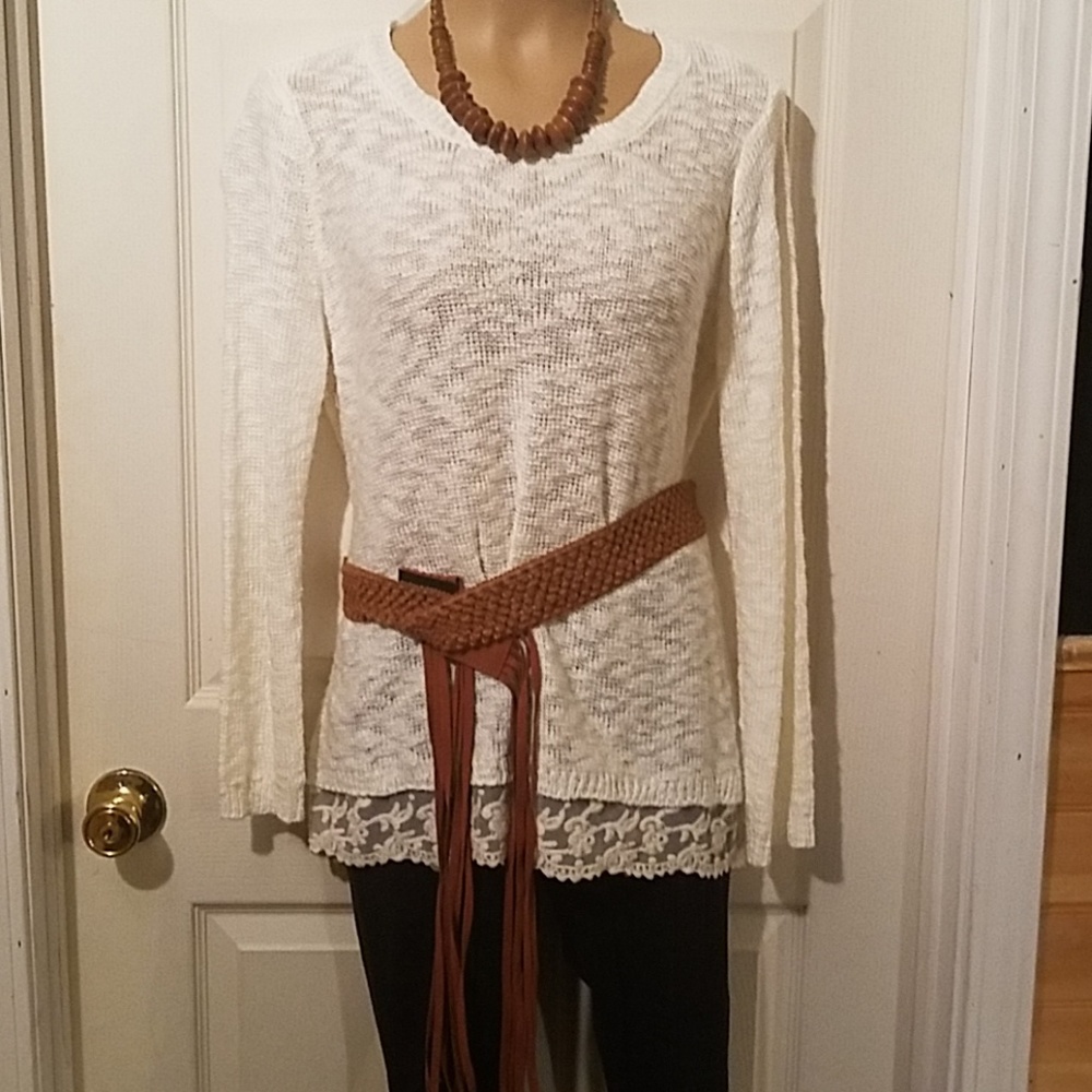 Ivory knit sweater with lace bottom